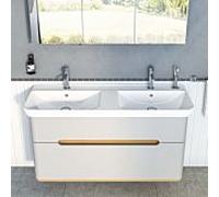 Double vasque VitrA Sento 5949B003-0001 130 x 48 cm, 2 trous de robinetterie, 2 trop-pleins, blanc brillant