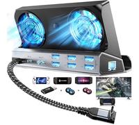 Double ventilateur de refroidissement 12 en 1 Station d'accueil Steam Deck avec HDMI 2.0, 6 ports USB, 1000 Mbps, USB-C 100 W PD, adaptateur 40 Gbit/s pour Steam Deck/Rog Ally/Switch/Legion Go