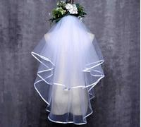 Double voile de mariage sur peigne, blanc, 80 cm avec bordure élégante
