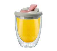 Double Wall Glass Coffee Cup - 350 ml Insulated Beer Mug, Heat-Resistant Borosilicate Glass, Leak-Proof Lid | Travel Mug for Hot and Cold Beverages, Tea, Juice, Milk, Lait, Desserts, Home Kitchen