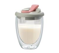 Double Wall Glass Coffee Cup - Insulated Mug with Lid for Hot and Cold Drinks | Clear Borosilicate Travel Cup, Thermal Insulation Coffee Mug, Perfect for Latte Tea Milk Juice Desserts, 350ml Glass