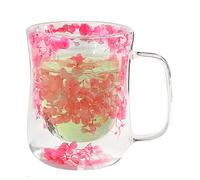 Double Wall Glass Coffee Mugs - Flower Double Wall Tea Cups | 400ml Elegant espressso Cups | Flower Glasss Tea Cup, Clear Dried Flowers Glass Coffee Mugs With Handle For Hot & Cold Beverages