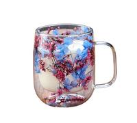 Double Wall Glass Mugs - Dried Flower Inlay, Clear Insulated Coffee Cup, Floral Infused Tea Glass, Aesthetic Handmade Drinkware, Top Performance Party Accessory, Multicolor Small For Home Picnic
