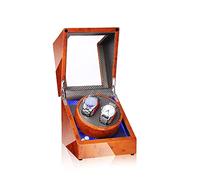 Double Watch Winder with Blue LED Backlight - Wooden Piano Paint - Carbon Fiber Lining - Storage for 2 Watches Travel Case - Quiet Motor - 5 Modes - Double Power Supply (Yellow)