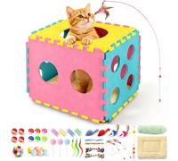 DoubleCare 41 Pièces de Jouets pour Chat, Jouet Interactif Chat | Panier Pliable en Feutre avec Coussin Moelleux, Baguette Interactive à Plumes, Balles à Clochettes, Ressorts et Souris