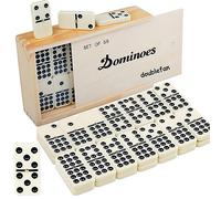 Doublefan Dominoes Lot de 55 dominos classiques pour adultes avec spinner 55 pions avec boîte en bois marron (2 à 7 joueurs)