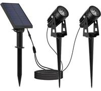 Doubles spots solaires 2 en 1 a piquer ou a fixer - LUMISKY - ROUNDY - H27 cm - LED blanc froid