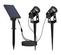 Doubles spots solaires reliés avec panneau solaire déporté 2 en 1 à piquer ou à fixer éclairage puissant LED blanc froid 2x ROUNDY H27 cm