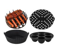 Doublure Air Fryer en silicone, 4 pièces doublure en silicone pour friteuse à air panier - plateau anti-adhésif pour cuisson micro-ondes