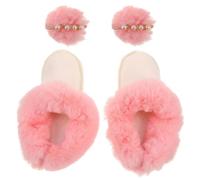 Doublure de Chaussures D’hiver Amovible, Peluche Rose, Taille 42-43 | Protection Complète, Lavable et Chaude, Design Détachable, avec 2 Pompons, pour Randonnée et Intérieur