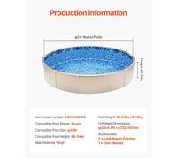 Doublure de piscine - VEVOR - 24X54X0.32 - φ732 cm (24') - Hauteur 147 cm - Vinyle, chevauchement durable