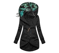 Doublure imprimée -longue solide pour femmes manteau à capuche cordon de serrage veste de mode vêtements d'extérieur minces avec poches Parka Femme Chaude Et Imperméable Blouson Femme (Black, L)