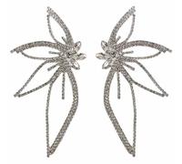 Doubnine Grandes boucles d'oreilles à tige en forme de papillon pour femme - Avec strass et cristaux - Argent - Bijou de mariée moderne pour mariage