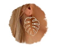 Doubnine Grandes boucles d'oreilles pendantes en forme de feuille de palmier Monstera - Pour femme, Plastique Métal, Alliage de zinc
