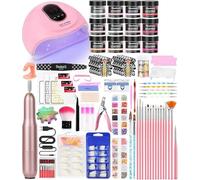 DouborQ Kit d'ongles en acrylique avec perceuse à ongles électrique, lampe à ongles, faux ongles, kit de démarrage pour débutant avec tout (kit de 12 couleurs - Couleur D)
