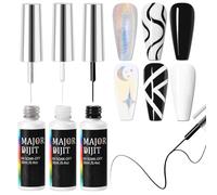DouborQ Lot de vernis gel 10 ml 3 couleurs noir/blanc chromé avec pinceau fin dans un flacon pour French tips manucure peinture bricolage à la maison (01 02 08)