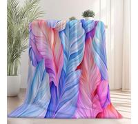 Douce Chaud Couverture en Flanelle Douce et Polaire 220 x 240 cm - Aquarelle Feuilles Tropicales Rêveuses Imprimé Couverture Infroissable pour Adolescents Adultes Voyage, Bleu-Violet