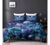 Douce Chaude Couette Matelassée 135 x 200 cm, Tortue Marine Planète Espace Couette sans Housse, Multicolore Couettes pour Garçons et Filles, Fantastique Réversible Couette et 2 Taie d'oreiller