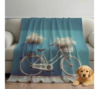 Douce Chaude et Moelleuse Couverture Bleu Sarcelle pour Enfants Garçons et Filles , 150 x 200 cm Couverture en Peluche pour voyage canapé lit, Minimaliste Bicyclette Fleurs Paisible Plaid Polaire