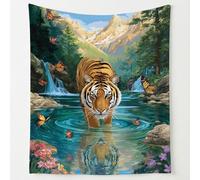 Douce Chaude et Moelleuse Couverture Multicolore pour Enfants Garçons et Filles, 220 x 270 cm Couverture en Peluche pour voyage canapé lit, Animaux Fantastiques Tigre Majestueux Plaid Polaire