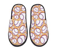 Douce Chaussures De Maison Jolie Balle De Baseball Jaune Cool Pantoufles En Coton Anti-Slip Chausson Hiver Pour Voyage, Chambre, Spa L
