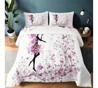 Douce Couette Imprimée 220 x 240 cm 4 Saisons, Dessin Animé Vignes Papillons Lavable en Machine Couette - Blanc Réversible Parure de Lit avec 2 Taie d'oreiller pour Adulte Enfants Adolescents