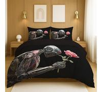 Douce Décoratif Respirante Noir Argent Parure de lit Illustration Science-Fiction Robot Fleurs Facile d'entretien pour Adultes et Enfants Duvet Cover 180 x 220 cm