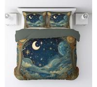 Douce et Souple Parure de lit 135x200, Art Mural Arcade Ciel Nocturne Lune Étoiles Résistant à la Ride Literie Ensemble avec Taies Assorties pour Personne et Adolescent, Bleu Ciel, 1Taie