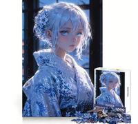 Douce étreinte hivernale︰ Puzzle de 1000 pièces représentant Une Fille d'anime en Kimono idéal pour Les Adolescents stimule la mémoire apaise l'esprit et Offre Un Divertissement sans Couture Parfait
