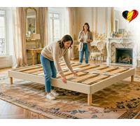 Douce Lune Sommier 160x200 Beige, Hauteur 30 cm, à Lattes Actives en Bois, Cadre Tapissé, Structure et Pieds Solide en Bois Massifs, Stable et Silencieux, Lit 2 Places pour Chambre Adulte