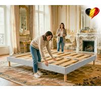 Douce Lune Sommier 160x200 Gris Clair, Hauteur 30 cm, à Lattes Actives en Bois, Cadre Tapissé, Structure et Pieds Solide en Bois Massifs, Stable et Silencieux, Lit 2 Personnes pour Chambre Adulte