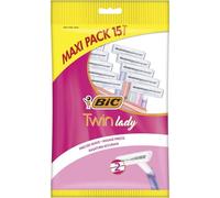 Douceur de glisse, rasage précis - BIC Twin Lady Rasoir Jetable Femme, tête étroite, manche léger, pack 15 pour une peau impeccable - Lot de 3