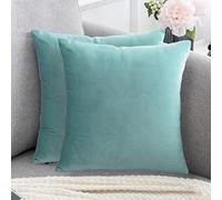 Douceur De Plumes Lot de 2 Housse de Coussin décorative Vert d'eau Clair Velours 45x45 cm Uni, Taie d'oreiller Turrquoise Carré Doux et Moderne Canapé Salon Scandinave (2 Vert d'eau Clair)