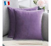 Douceur De Plumes Lot de 2 Housse de Coussin décorative Violet Lavande Velours 50x50 cm Uni, Taie d'oreiller Carré Doux et Moderne, Décoration Salon Scandinave Pourpre (2 Violet Lavande)