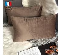 Douceur De Plumes Lot de 2 Housse de Coussin Taupe Velours 30x50 cm Uni, Taie d'oreiller Rectangulaire Doux et Moderne pour Salon Scandinave Canapé (2 Taupe)