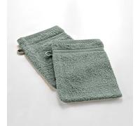 Douceur d'Intérieur, 2 Gants de Toilette (15 x 21 cm) Tendresse Cedre, Eponge Unie 100% Coton