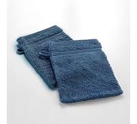 Douceur d'Intérieur, 2 Gants de Toilette (15 x 21 cm) Tendresse Saphir, Eponge Unie 100% Coton