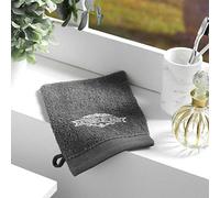 Douceur d'Intérieur, 2 Gants de Toilette (15 x 21 cm) Vintage Anthracite, Eponge Brodée