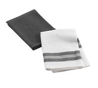 Douceur d'Intérieur, 2 Torchons (50 x 70 cm) Auberge Anthracite, Coton Nid d'abeille