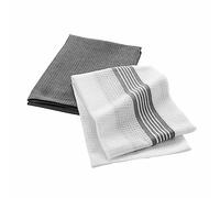 Douceur d'Intérieur – Lot de 2 torchons Grand Chef Nid d'abeille coton 50 x 70 cm Blanc et Gris