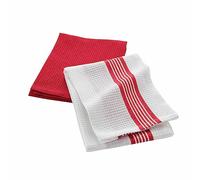 Douceur d'Intérieur, 2 Torchons (50 x 70 cm) Suzette Rouge, Coton Nid d'abeille