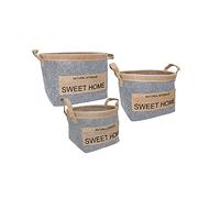 Douceur d'Intérieur, 3 Paniers (3 Tailles Assorties) Sweet Line Gris Clair, Feutrine Finition Jute