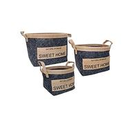 Douceur d'Intérieur, 3 Paniers (3 Tailles Assorties) Sweet Line Noir, Feutrine Finition Jute