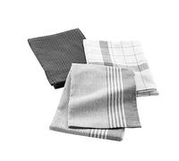 Douceur d'Intérieur Lot de 3 torchons Vibrato 50 x 70 cm Coton tissé nid d'abeille Anthracite