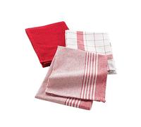 Douceur d'Intérieur - Lot de 3 torchons Vibrato - 50 x 70 cm - Coton tissé nid d'abeille - Rouge