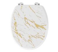 Douceur d'Intérieur, Abattant WC à Charnières Métal (37 x 47 cm) Aquamarbre Blanc/Or, MDF Imprimé Métallisé