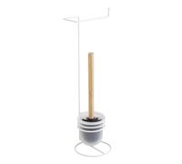 Douceur d'Intérieur, Brosse WC avec Dérouleur Papier (H 53 x 16 x 15 cm) Filano Blanc, Métal Uni et Bambou