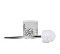Douceur d'Intérieur, Brosse WC (Diamètre 10.6 x 40 cm) Orbella Blanc/Argent, Céramique Imprimée Argent