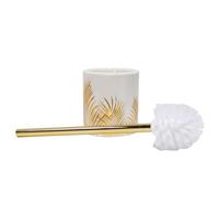 Douceur d'Intérieur, Brosse WC (Diamètre 10.6 x 40 cm) Orbella Blanc, Céramique Imprimée Or