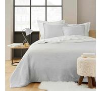 Douceur d'Intérieur, Couvre-Lit Matelassé (220 x 240 cm) et 2 Taies d'oreiller (60 x 60 cm) Mylene Gris, Velours Relief avec Sherpa